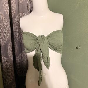 Olivaceous Sage Green Strapless beach boho Crop Top